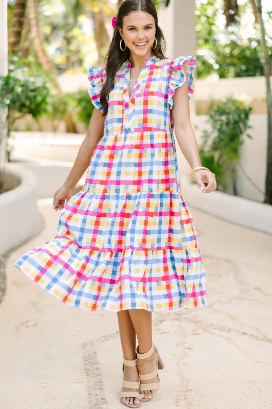 Just A Dream Pink Gingham Midi Dress