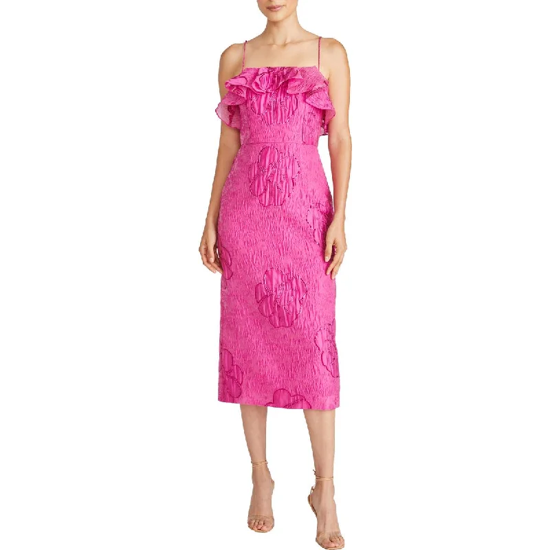 ML Monique Lhuillier Womens Ruffled Mid Calf Midi Dress