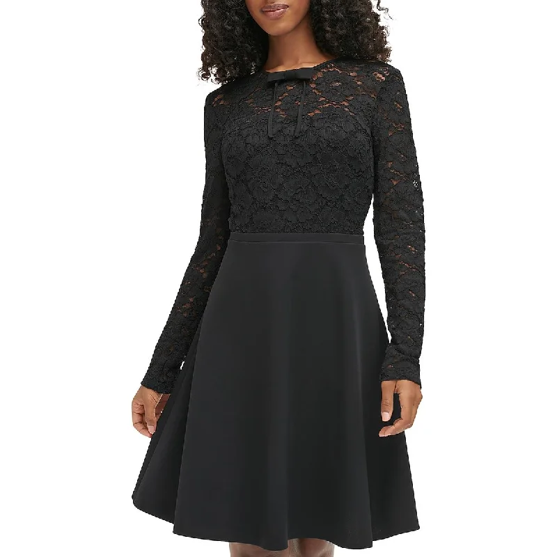 Karl Lagerfeld Paris Womens Lace Trim Bow Midi Dress