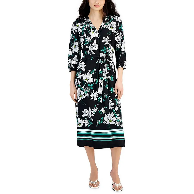 Jones New York Womens Floral Print Slit Midi Dress