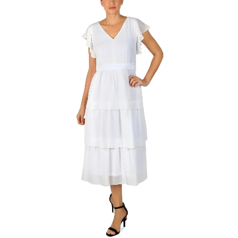 Julia Jordan Womens Tiered Ruffle Sleeves Midi Dress