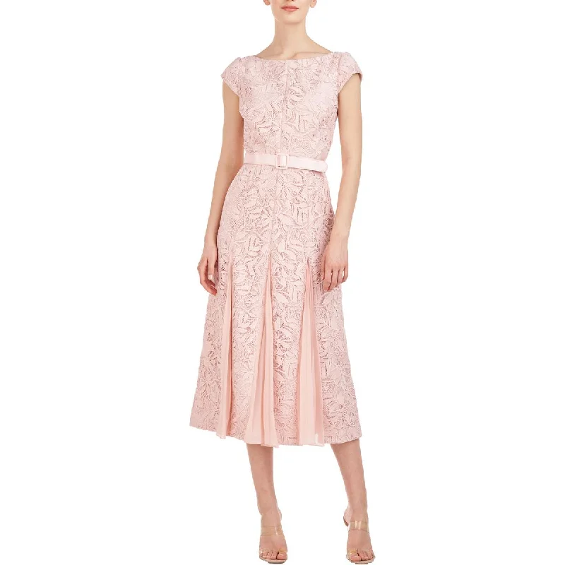 Kay Unger New York Womens Lace Cap Sleeve Midi Dress