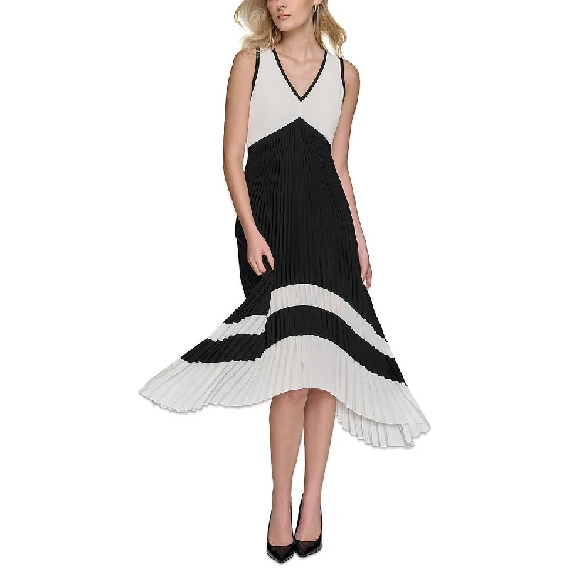 Karl Lagerfeld Paris Womens Crepe Shutter Pleat Midi Dress