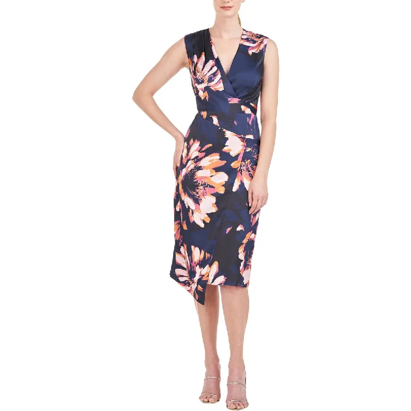 Kay Unger New York Womens Floral Print Pleated Midi Dress