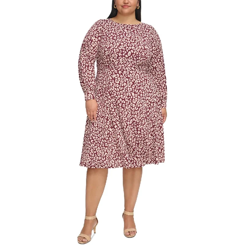 Jessica Howard Womens Plus Printed Work Day Wear Midi Dress