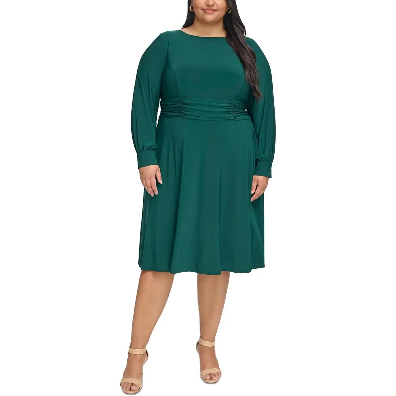 Jessica Howard Womens Plus Ruched Long Sleeve Midi Dress