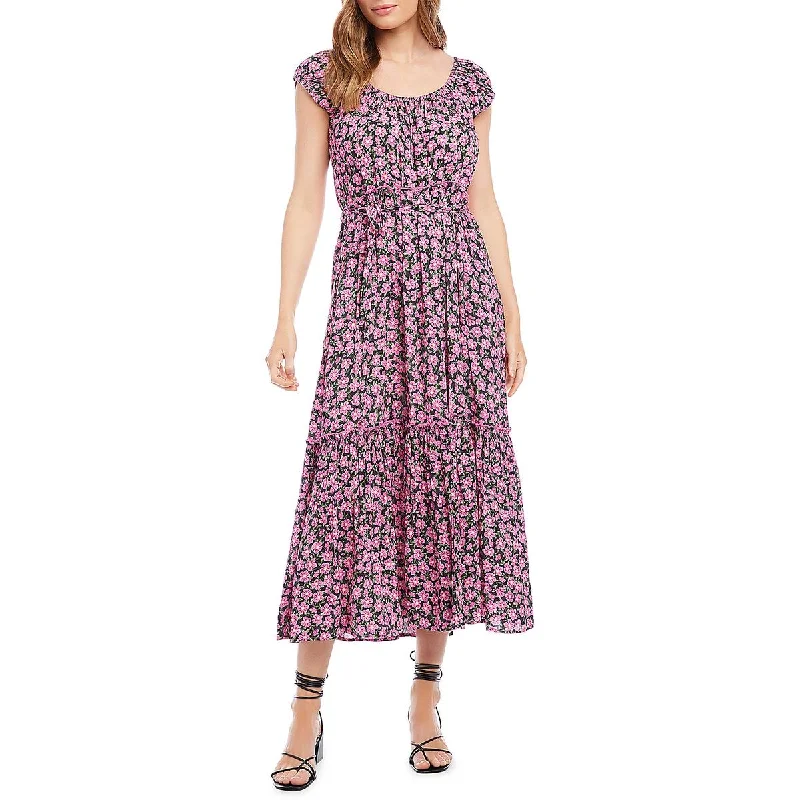 Karen Kane Womens Floral Scoop Neck Midi Dress