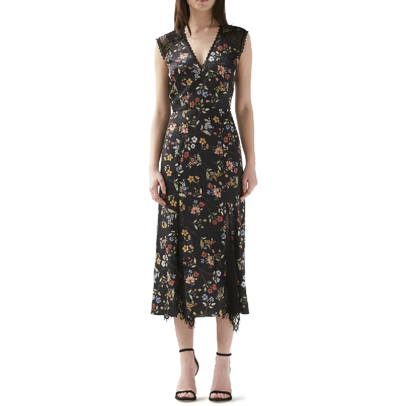 ML Monique Lhuillier Womens Satin Floral Midi Dress