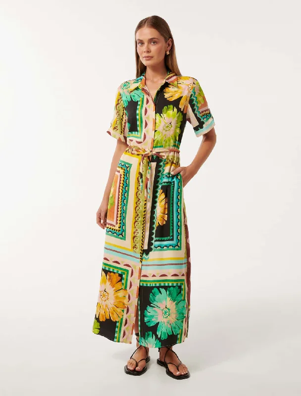 Mila Printed Shirt Midi Dress