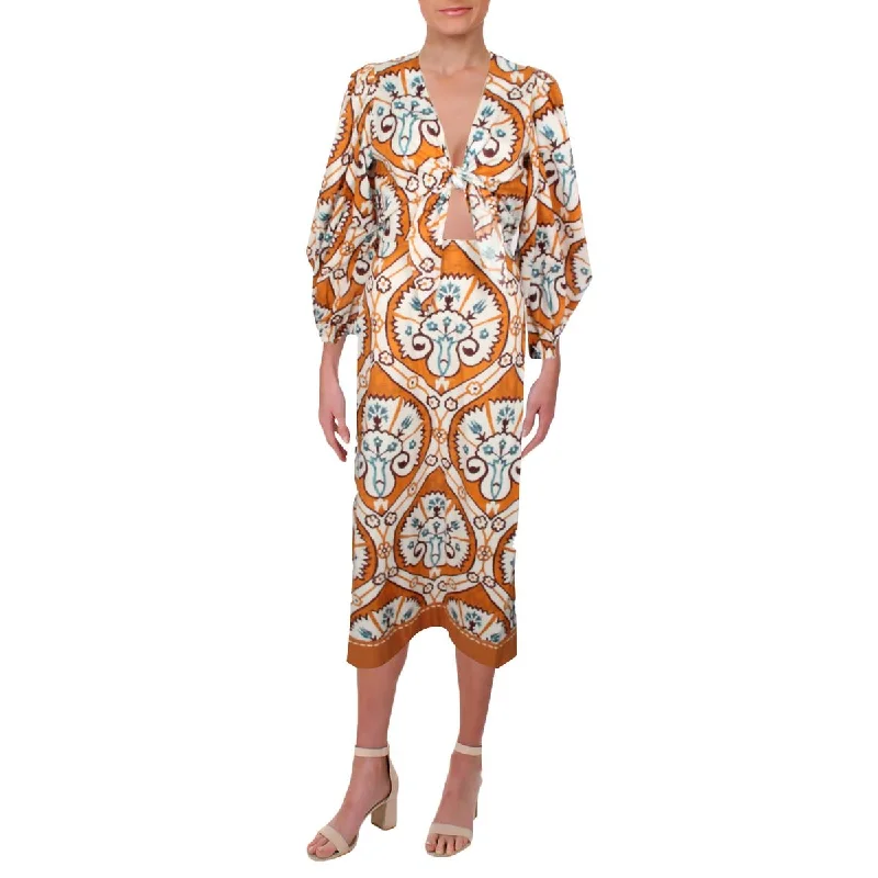 Johanna Ortiz Womens Couscous Joy Printed Tea Length Midi Dress