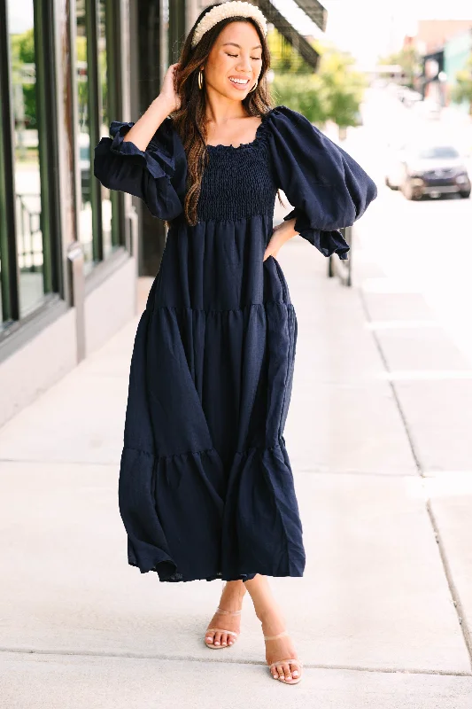 Make An Entrance Navy Blue Tiered Midi Dress