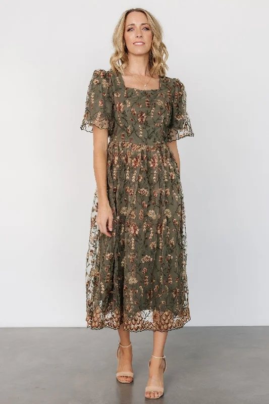 Ravenna Embroidered Dress | Olive Floral