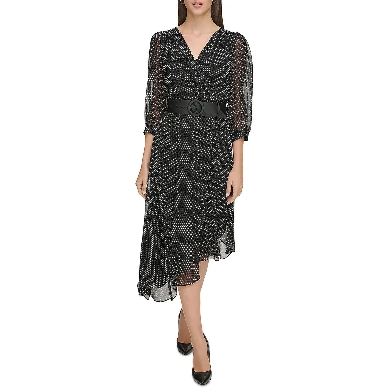 Karl Lagerfeld Paris Womens Asymmetric Tea Length Midi Dress