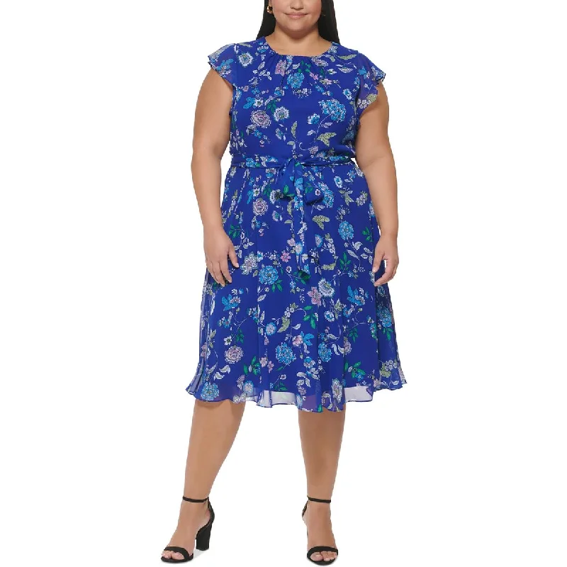 Jessica Howard Womens Plus Floral Flutter Sleeve Midi Dress