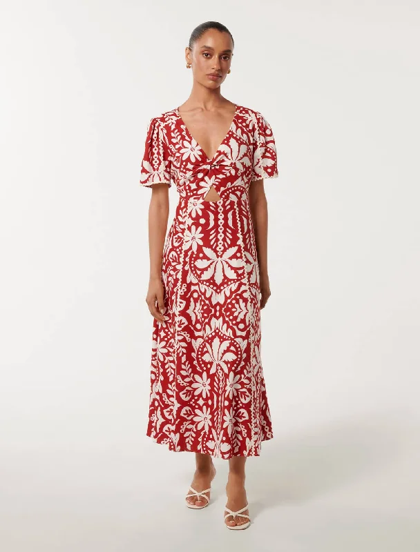 Marbella Petite Printed Trim Midi Dress