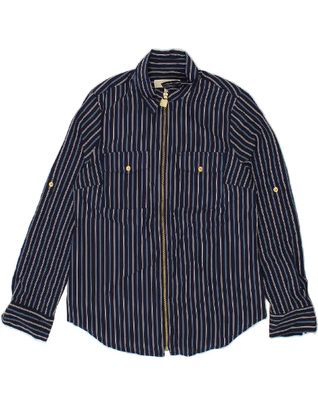 MICHAEL KORS Womens Shirt UK 14 Medium Navy Blue Striped Polyester