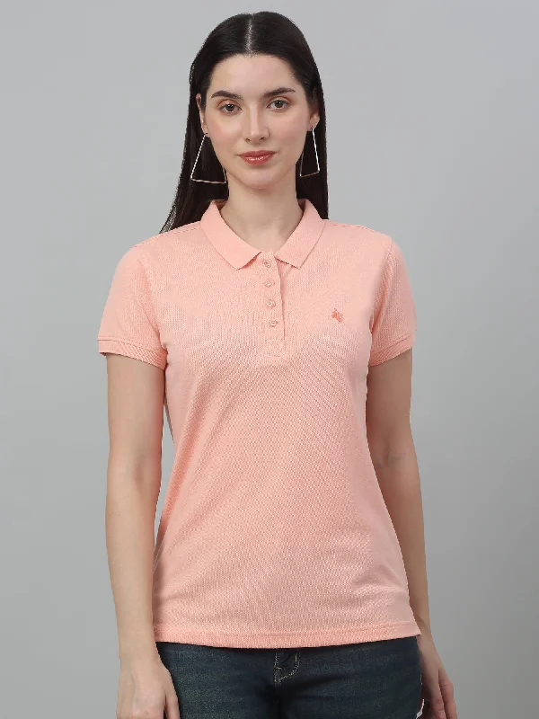 Women's Casual Regular Short Sleeve Peach Polo neck  T-Shirt