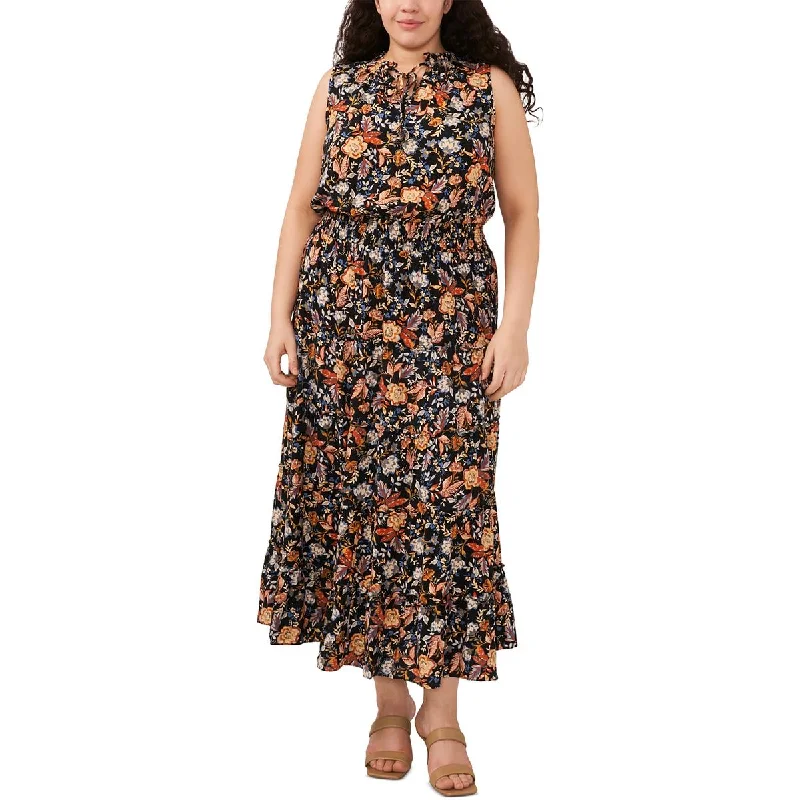 MSK Womens Plus Floral Print Rayon Maxi Dress