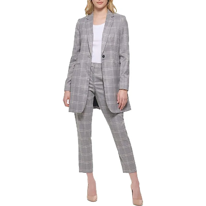 Tommy Hilfiger Womens Plaid Workwear One-Button Blazer