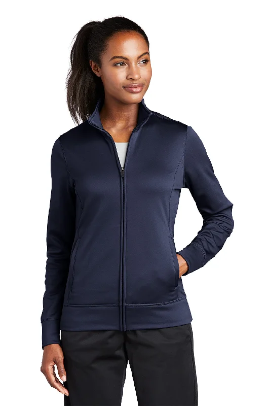 Sport-Tek Womens Sport-Wick Moisture Wicking Fleece Full Zip Sweatshirt w/ Pockets - Navy Blue