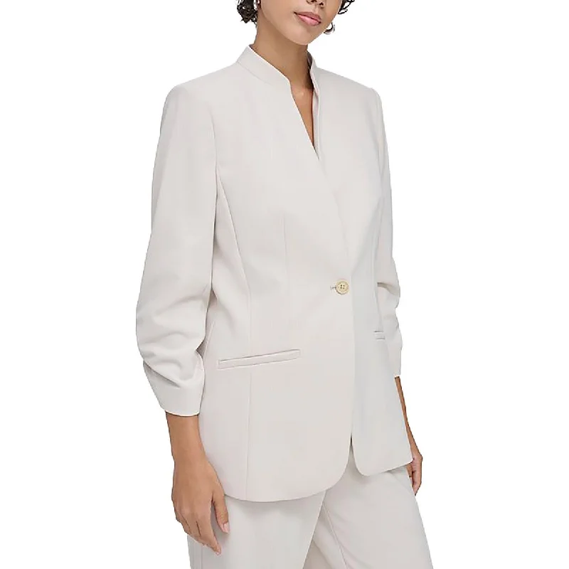 Calvin Klein Womens Petites Ruched Business One-Button Blazer