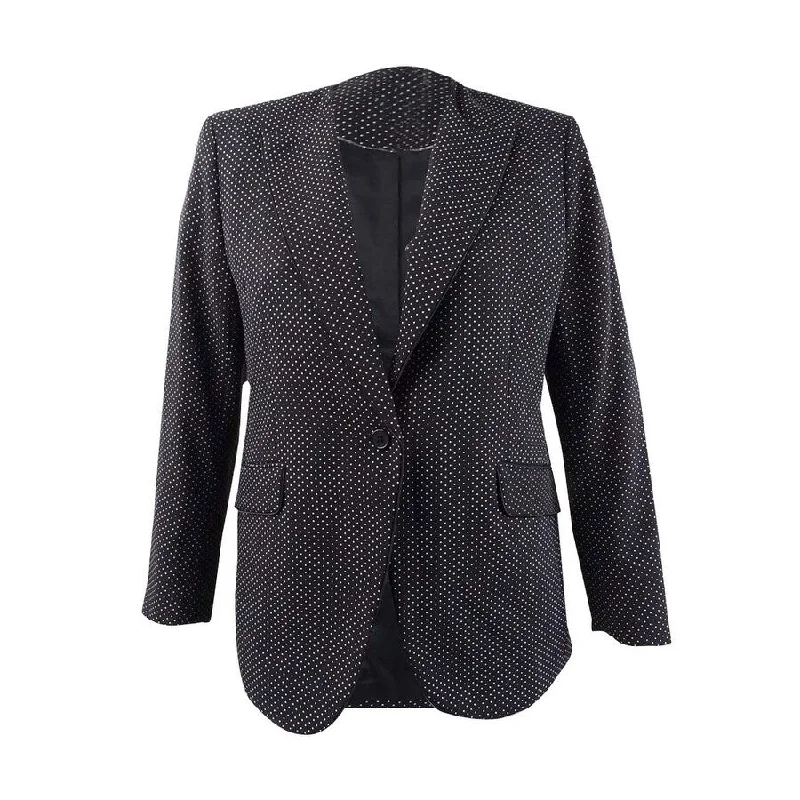 Anne Klein Women's Micro-Dot Piping-Trim Blazer (2, Anne Black/Anne White)