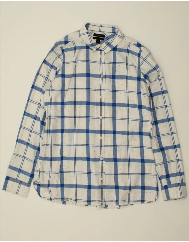 J. CREW Womens Shirt US 12 Large Blue Check Cotton