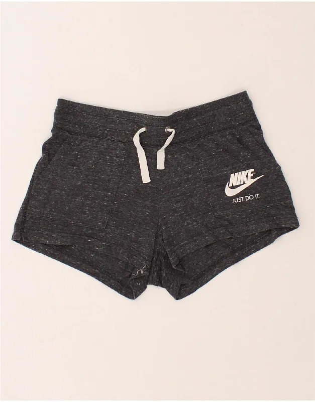 NIKE Womens Graphic Sport Shorts UK 14 Medium Grey Flecked