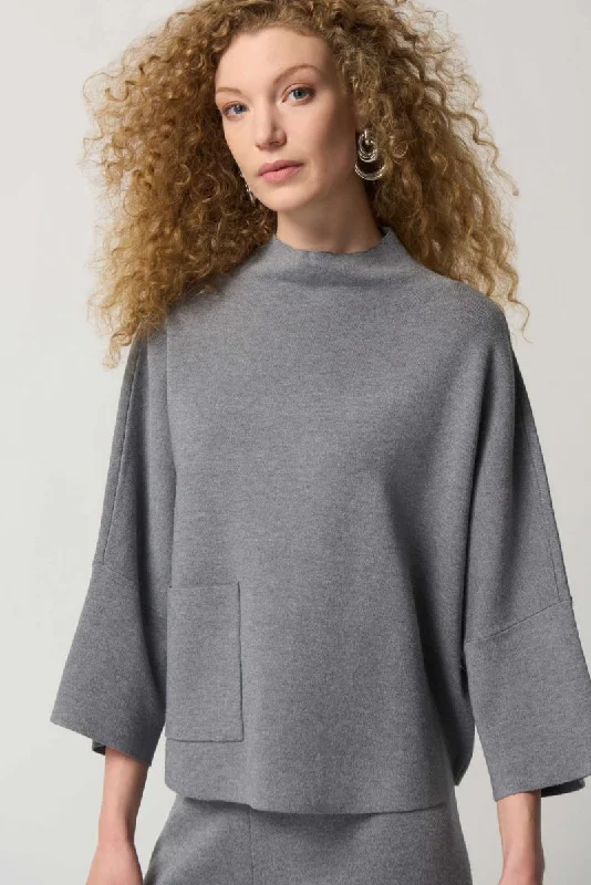 Joseph Ribkoff Grey Melange Funnel Neck Boxy Top Style 233907