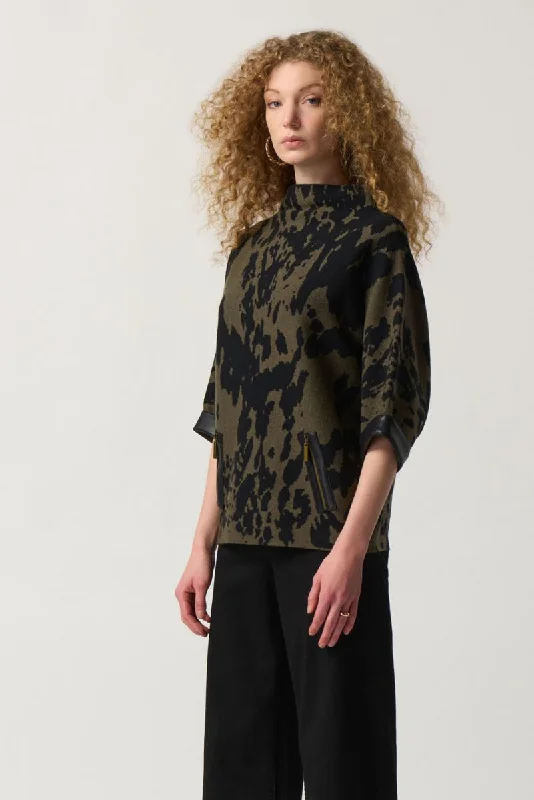 Joseph Ribkoff Avocado/Black Animal Print Boxy Top Style 233948