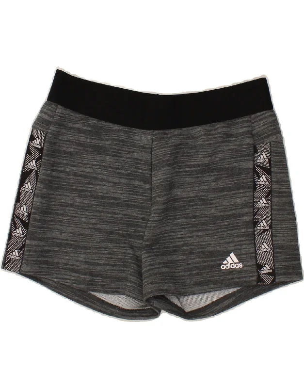 ADIDAS Womens Graphic Sport Shorts UK 8/10 Small Grey Flecked Cotton