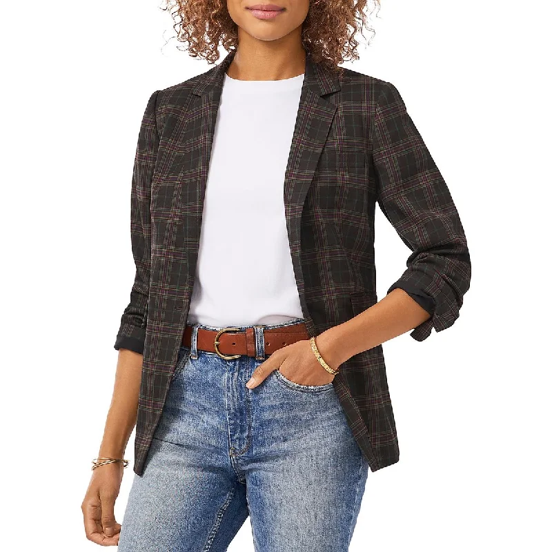 Vince Camuto Womens Plaid Notch Collar One-Button Blazer