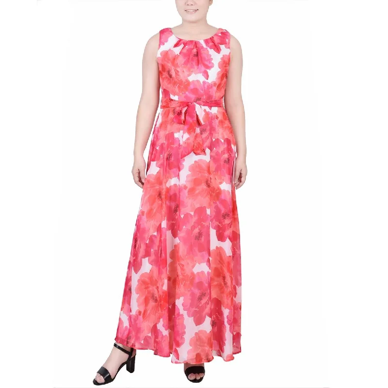 NY Collection Womens Petites Chiffon Printed Maxi Dress