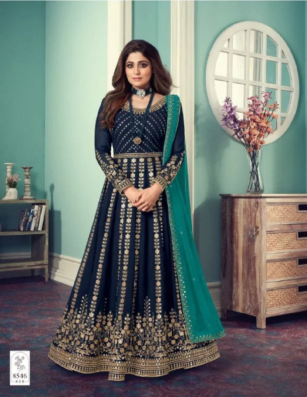 8545 Navy Blue Sequence work Georgette Anarkali Suit