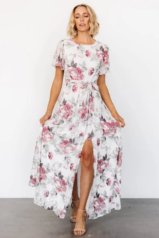 Naomi Short Sleeve Maxi Dress | Off White + Rose Floral