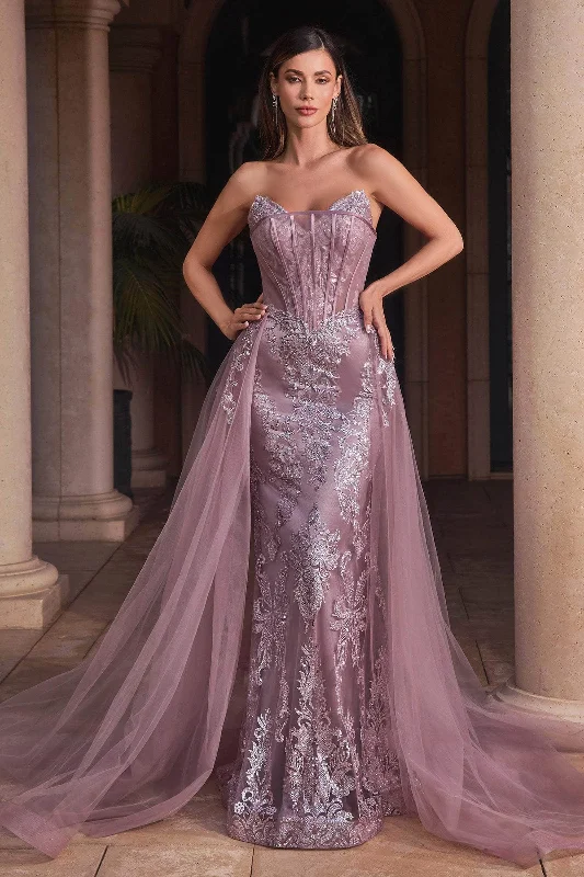 Cinderella Divine J858 - Off-Shoulder Sheath Dress with Embroidery