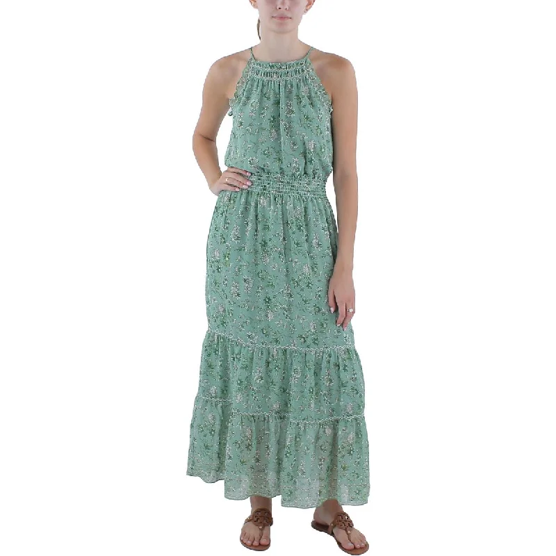 Max Studio Womens Smocked Ruffled Maxi Dress