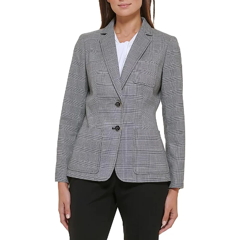 Tommy Hilfiger Womens Glen Plaid Workwear Two-Button Blazer