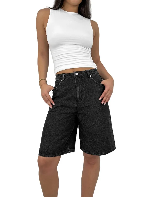 Relaxed Long Length Denim Shorts In Black