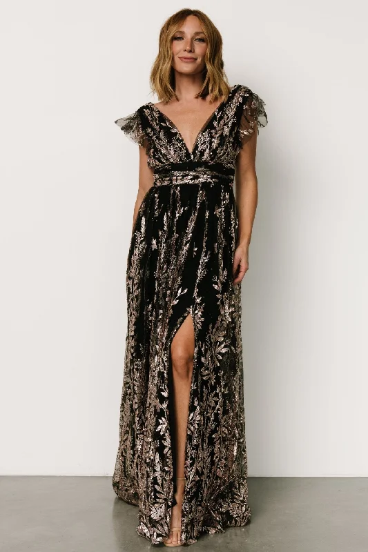 Karina Shimmer Gown | Black + Rose Gold