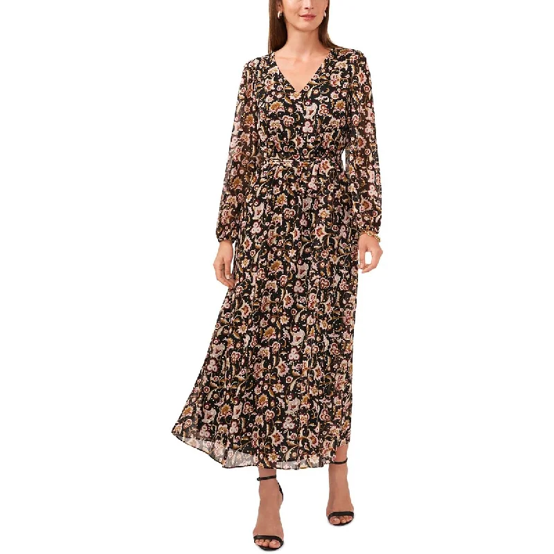 MSK Womens Chiffon Belted Maxi Dress