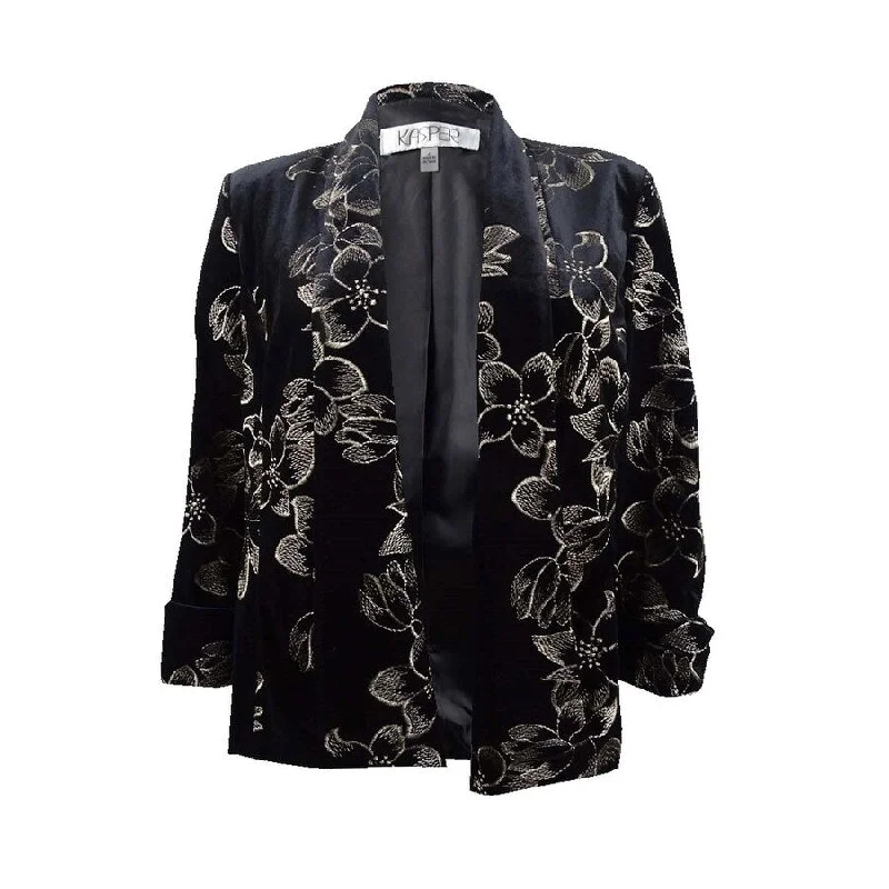 Kasper Women's Floral-Print Velvet Flyaway Jacket