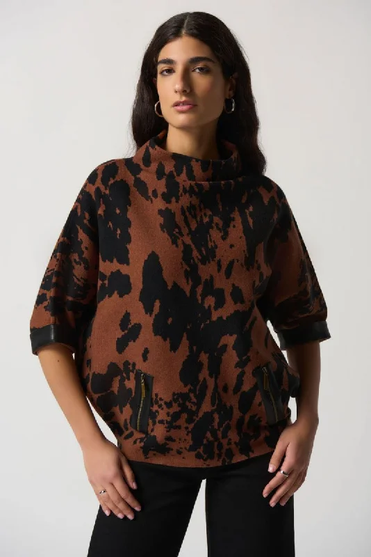 Joseph Ribkoff Toffee/Black Animal Print Boxy Top Style 233948