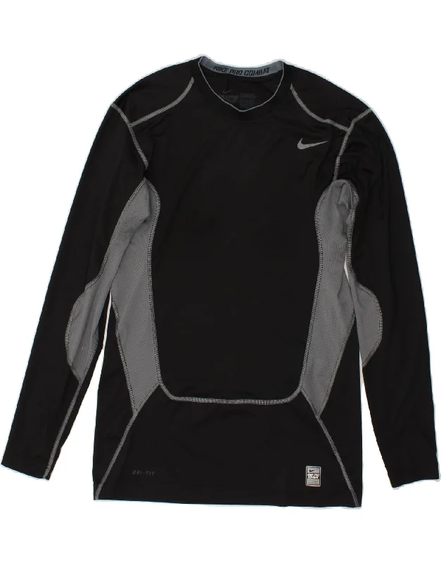 NIKE Womens Dri Fit Top Long Sleeve UK 20 2XL Black Colourblock Polyester