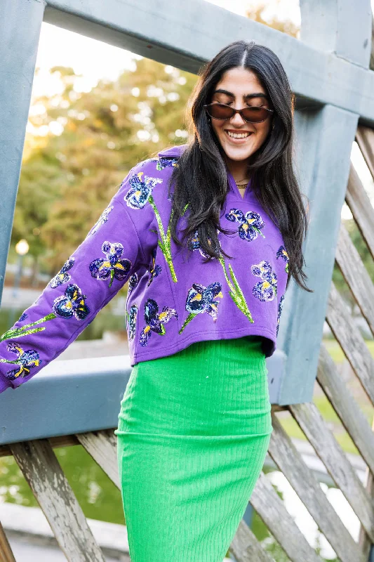 Purple Iris Collar Sweatshirt