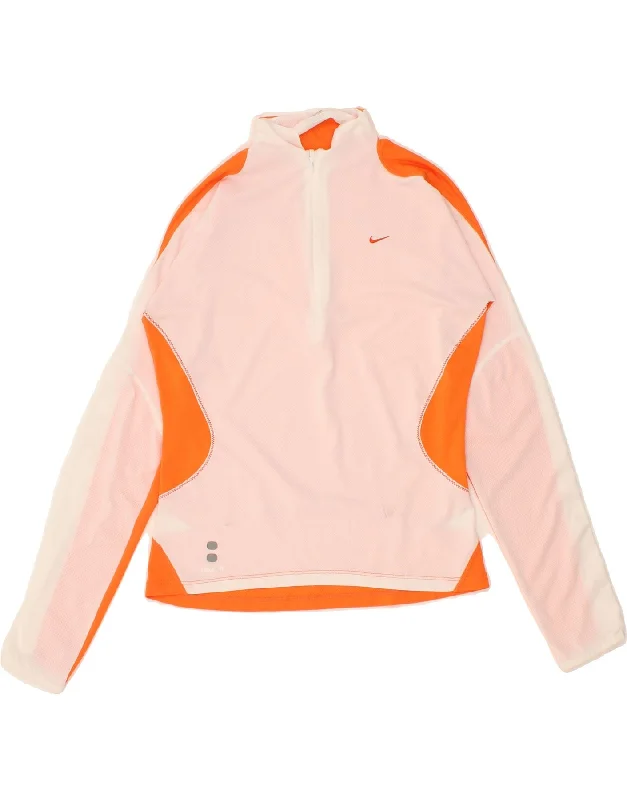 NIKE Womens Pullover Tracksuit Top UK 10/12 Medium Orange Colourblock