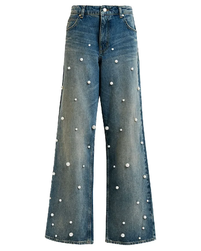 Bel Air Blue Pearl-Embellished Jeans