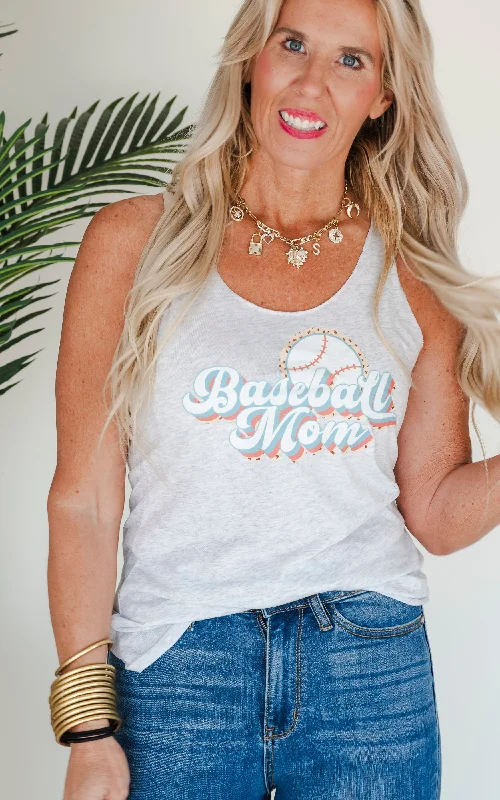 Heather Grey Baseball Mom Racerback Tank Top