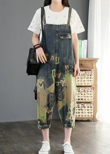 Camouflage printed denim overalls plus size women's casual cropped harem pants