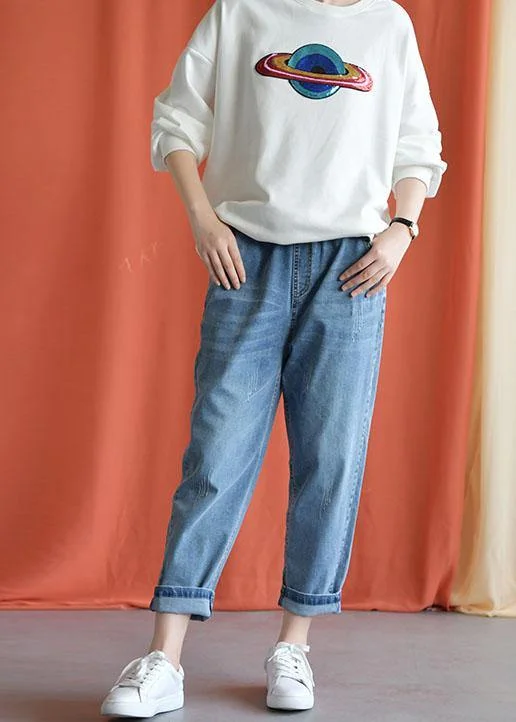 denim blue 2024 new wild elastic waist pants